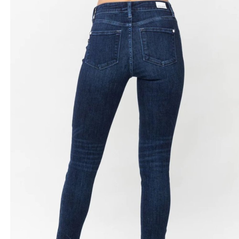 Judy Blues Dark Wash Skinny Jeans classic crinkle ankle detail 9/29 NWT